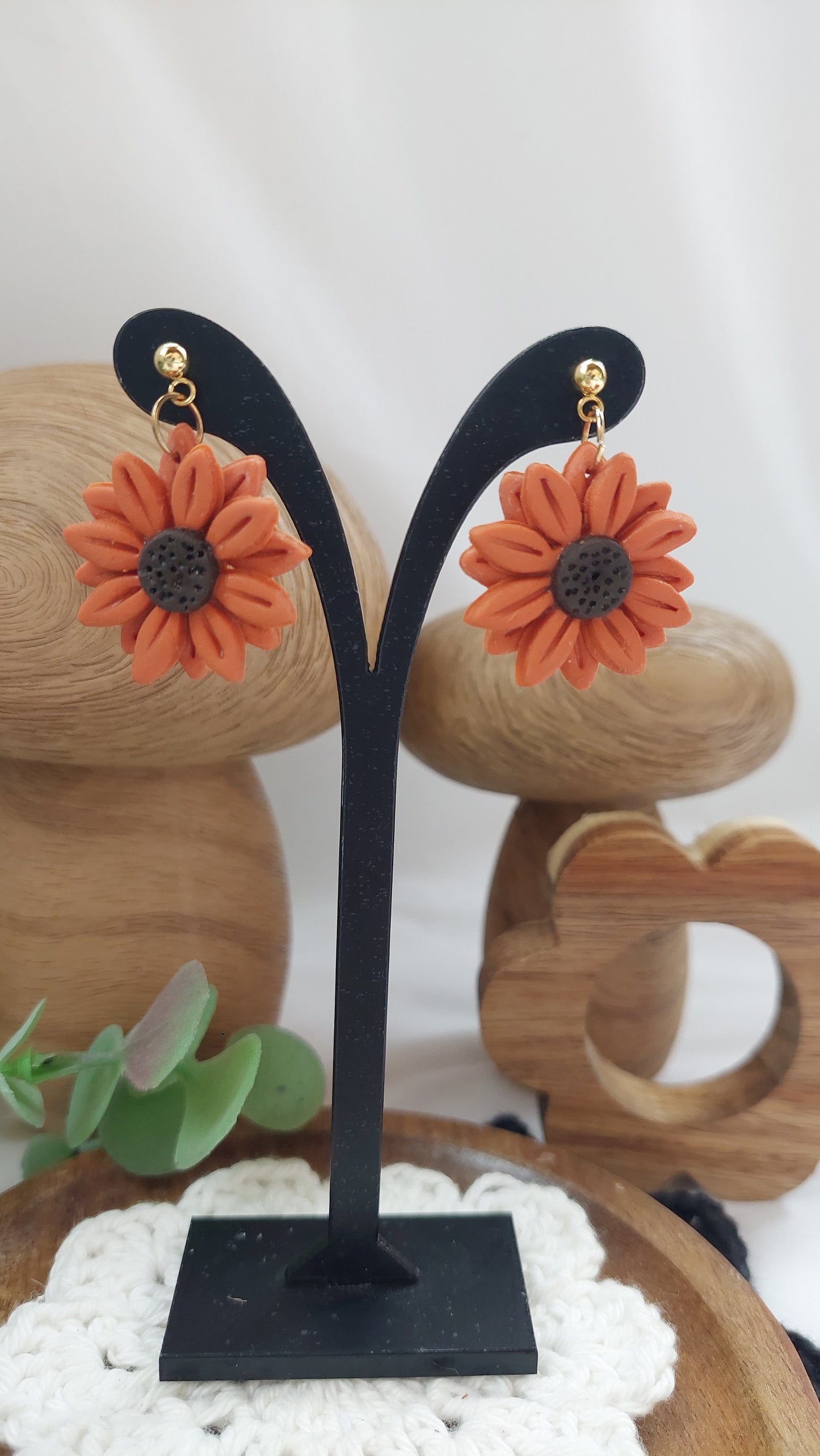 large orange sunflower dangle earrings