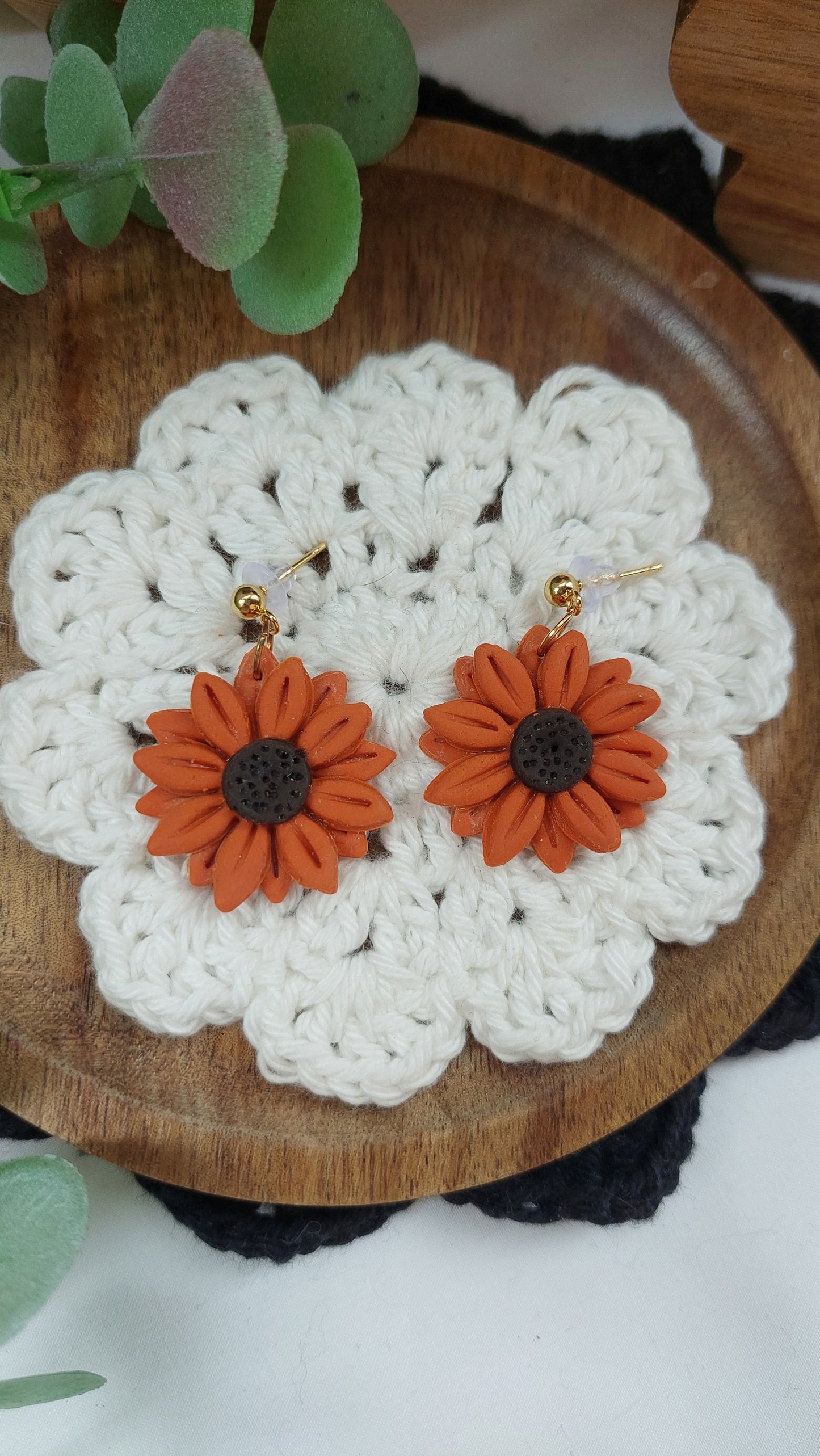 large orange sunflower dangle earrings