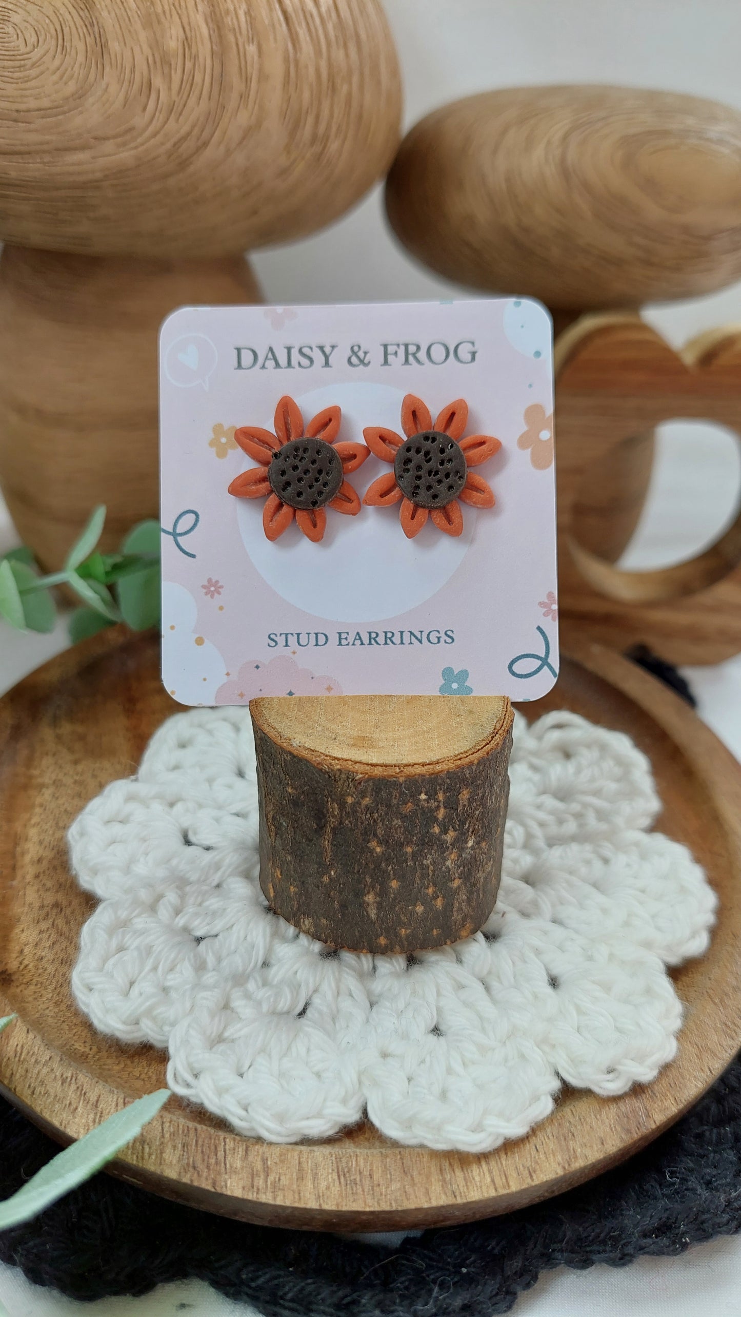 Small orange sunflower stud