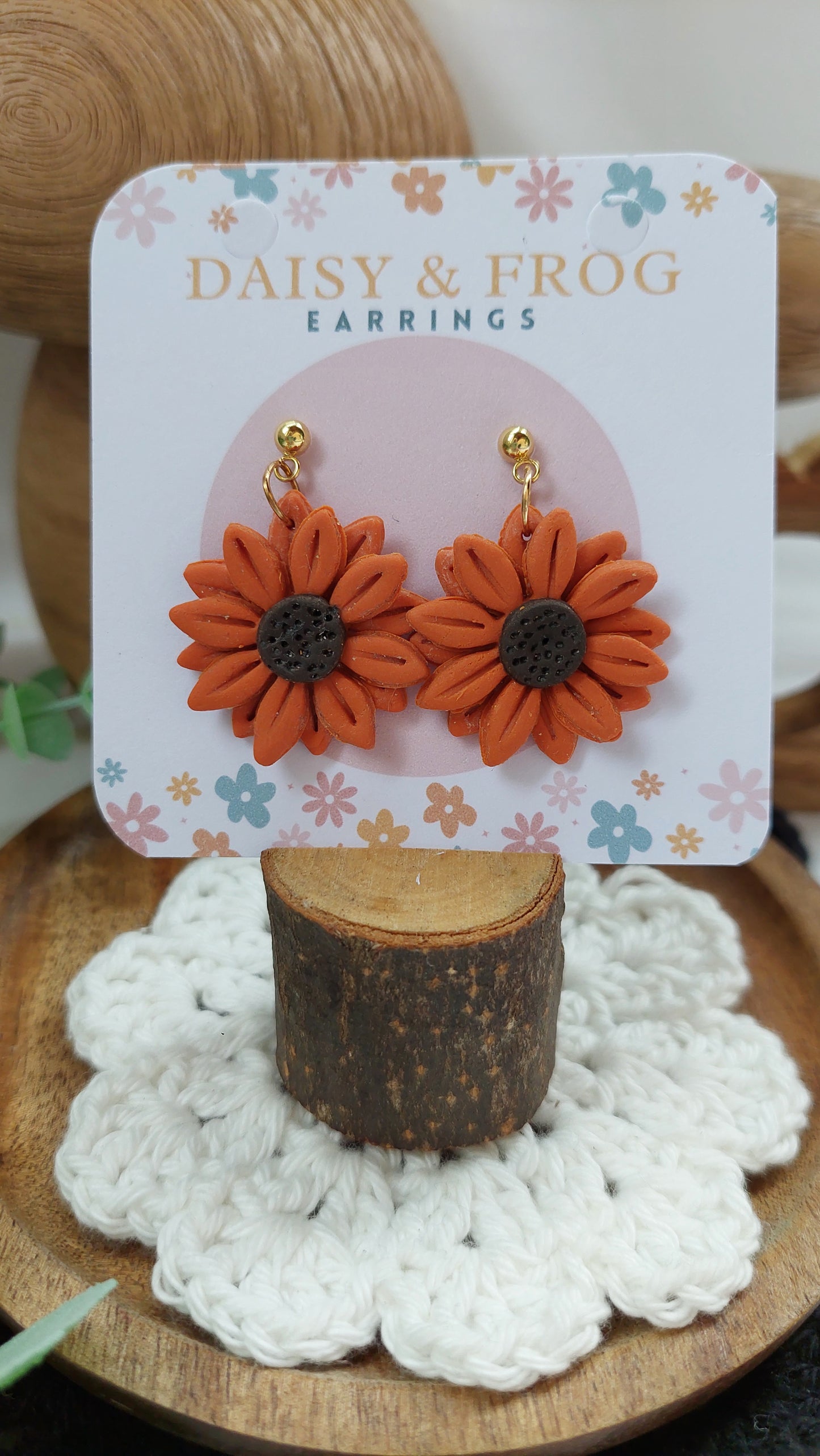 large orange sunflower dangle earrings