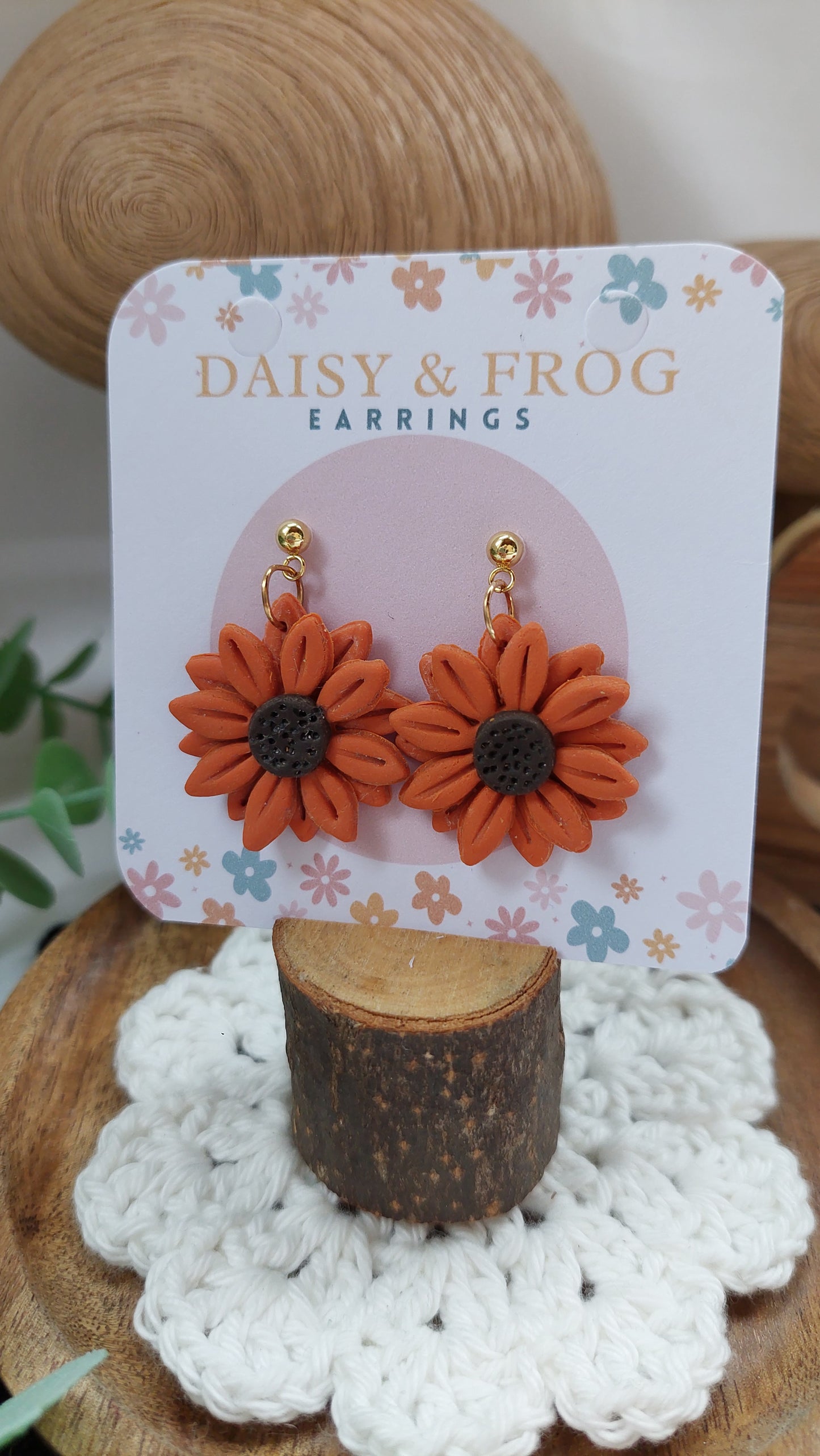 large orange sunflower dangle earrings