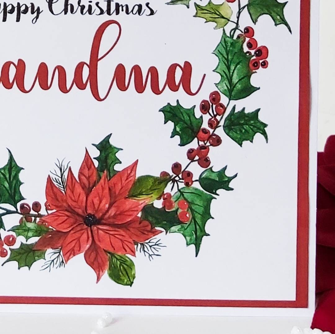 Grandma Christmas card, Christmas card for grandma, nana card for Christmas, poinsettia card, nan Christmas card,