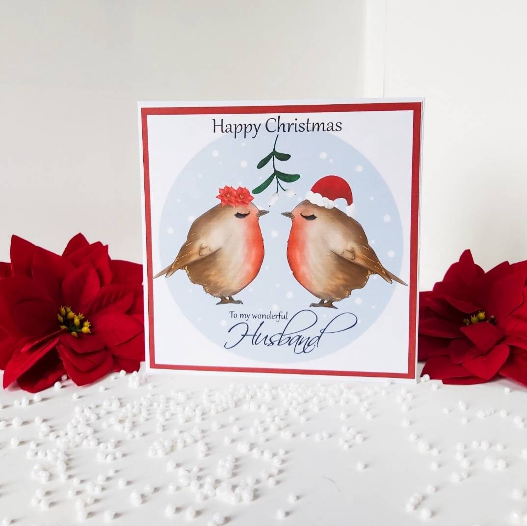 Husband Christmas card, robin Christmas card for husband