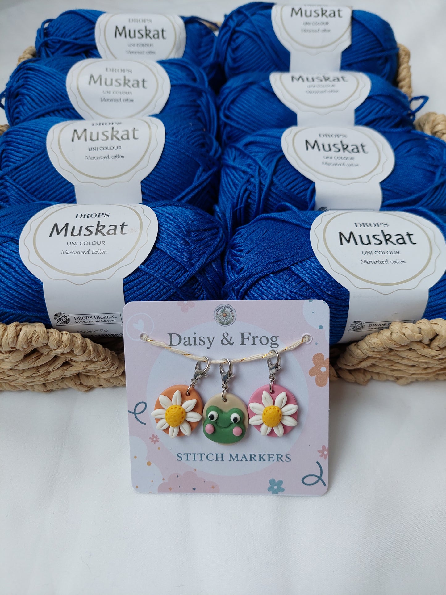 Daisy & Frog Polymer Clay Stitch Markers – Set of 3