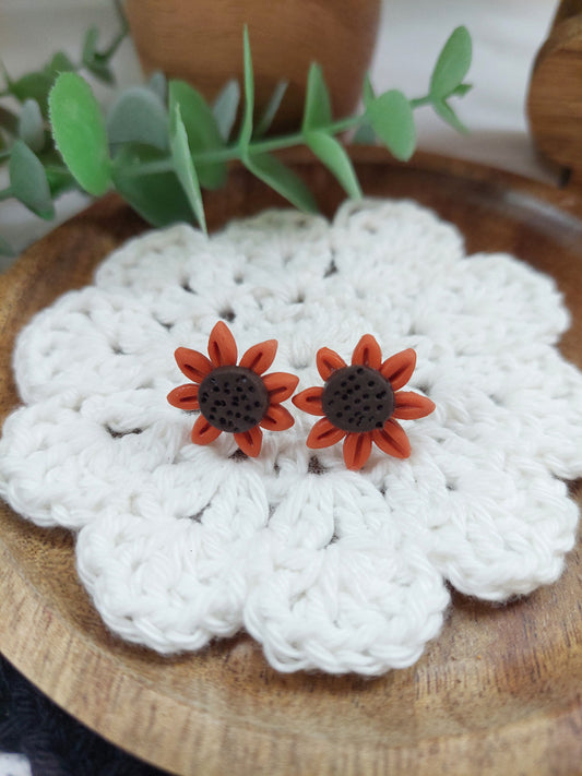 Small orange sunflower stud