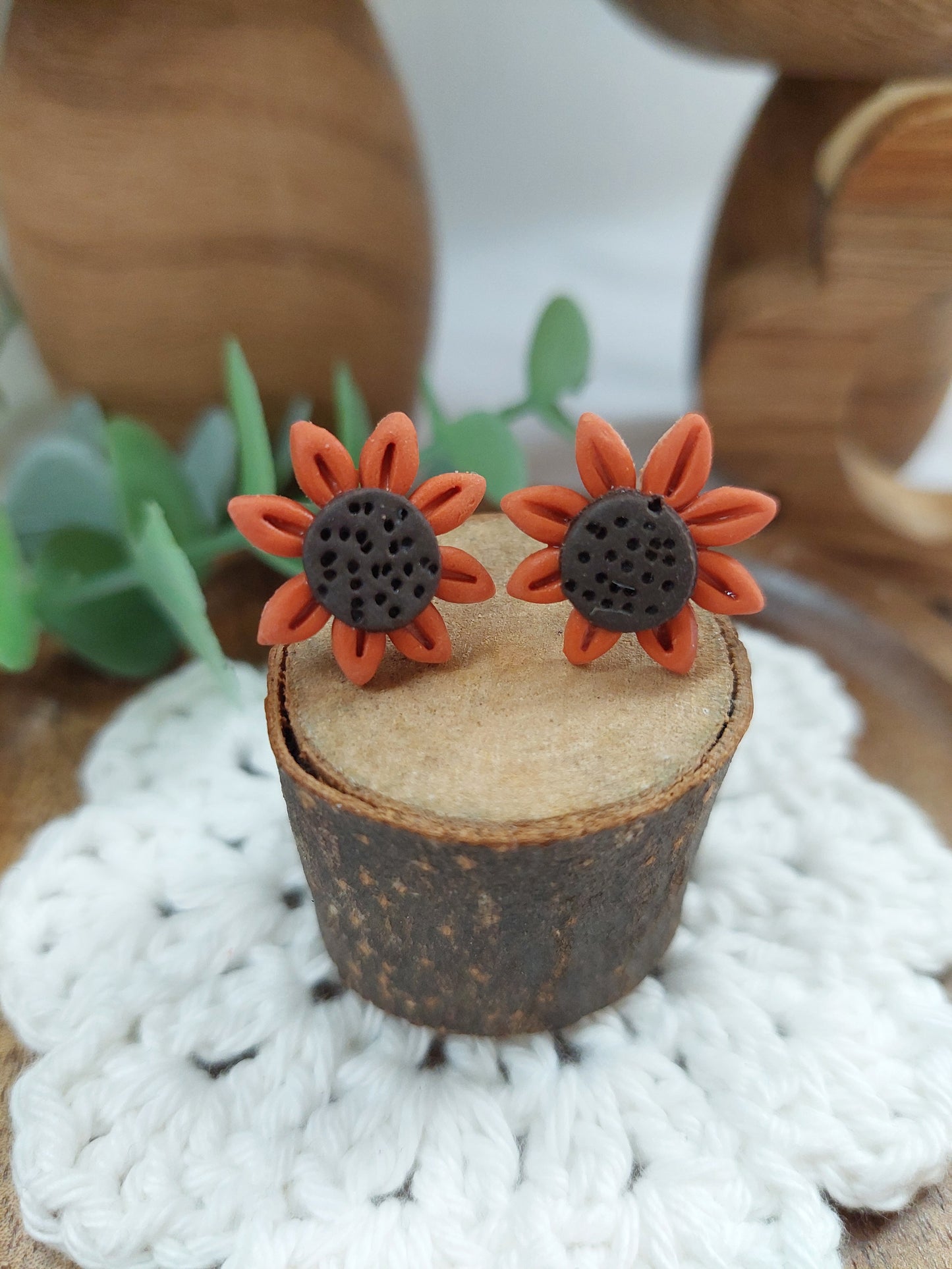 Small orange sunflower stud