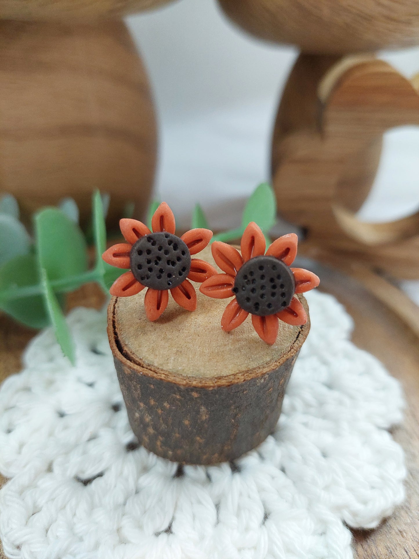 Small orange sunflower stud
