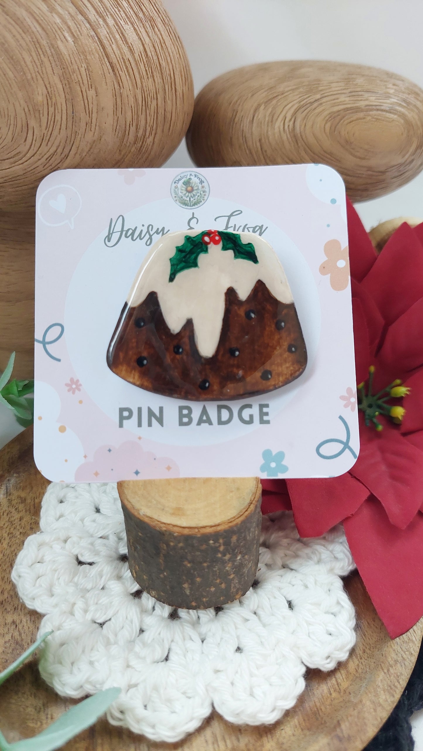 Christmas pudding pin badge