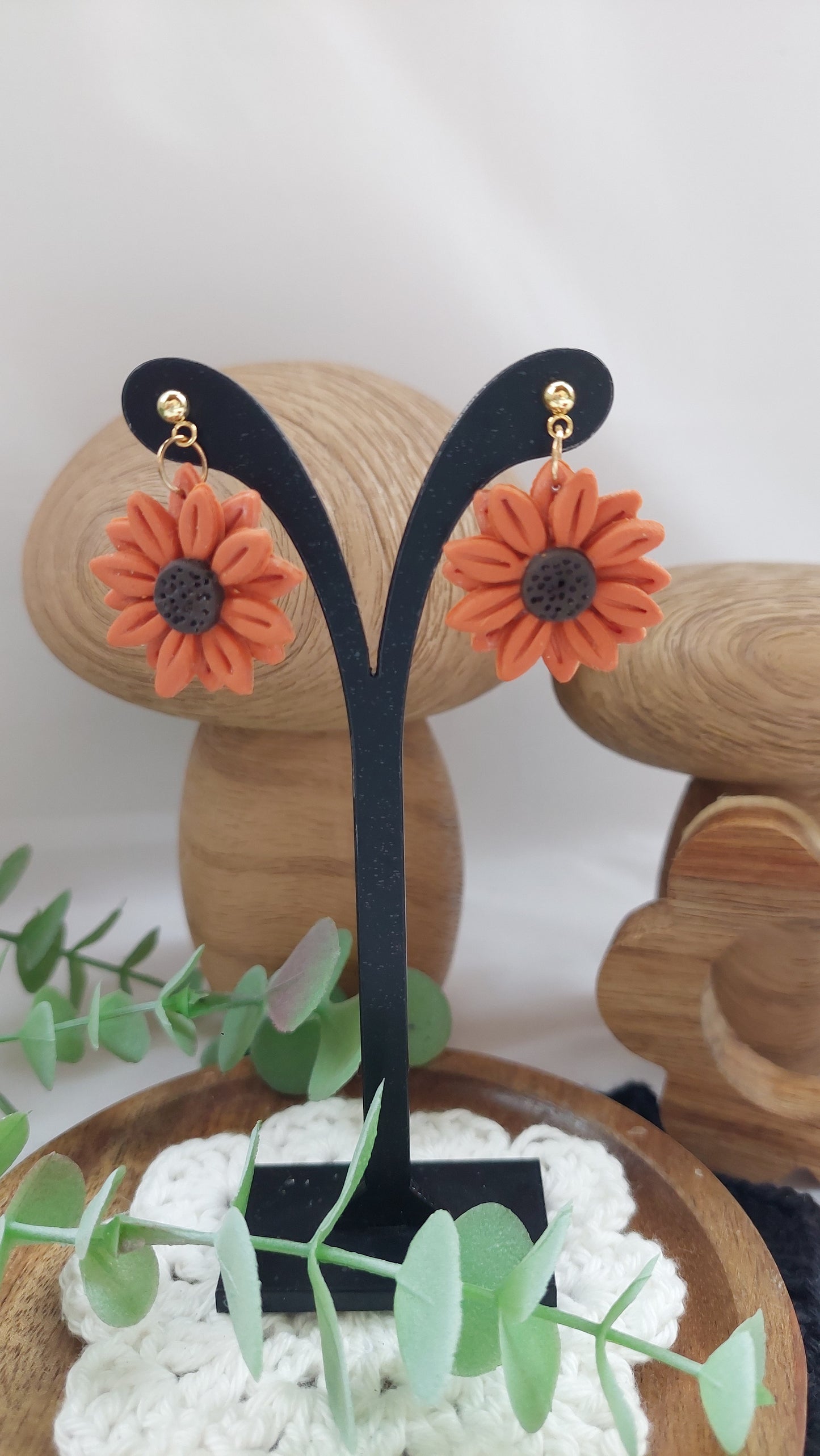 large orange sunflower dangle earrings