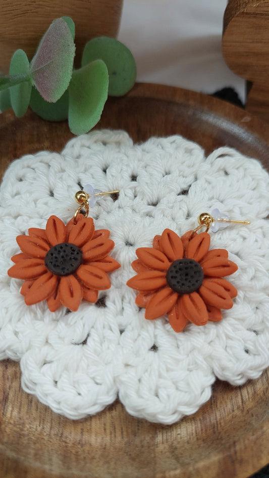 large orange sunflower dangle earrings