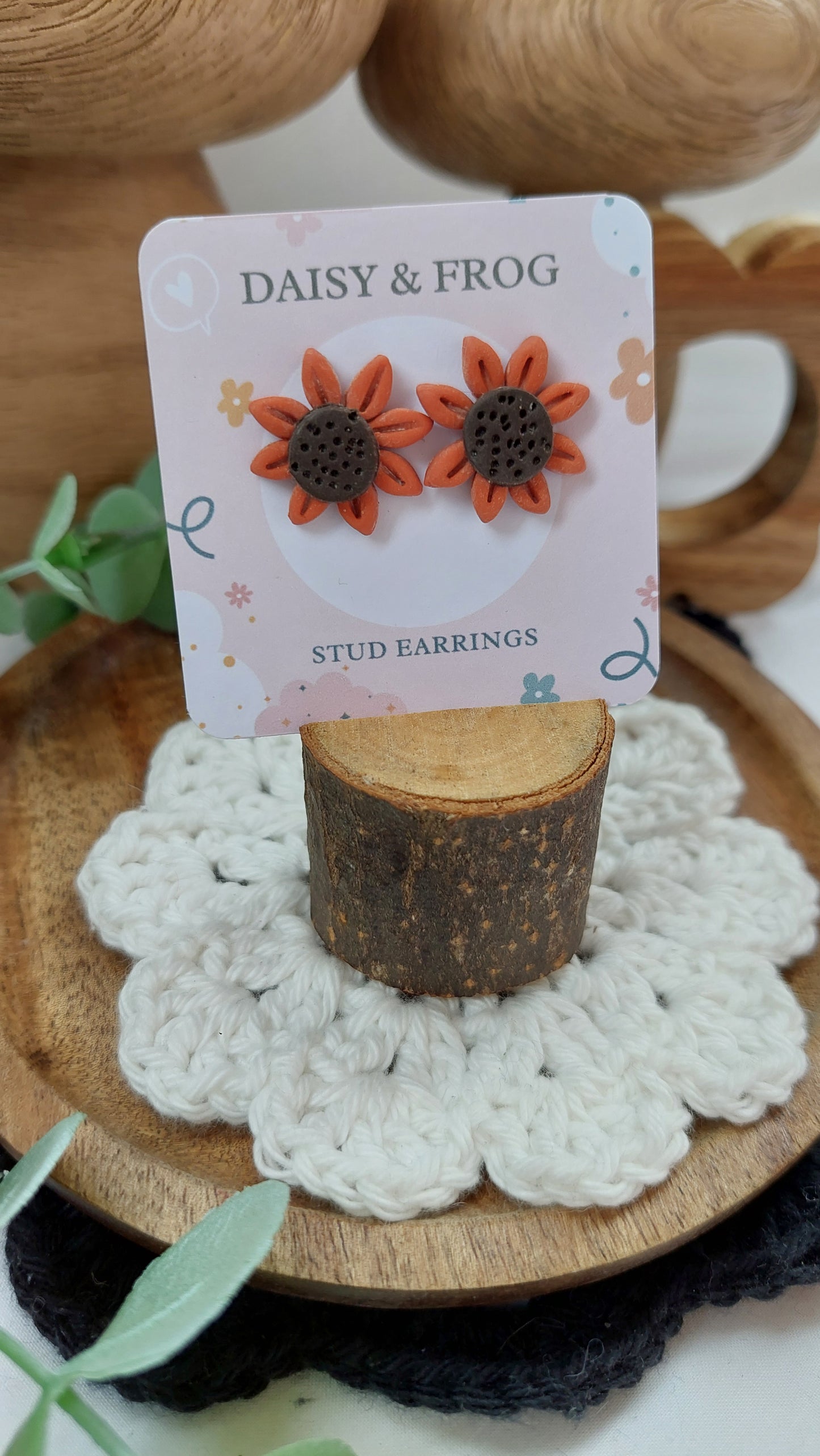 Small orange sunflower stud