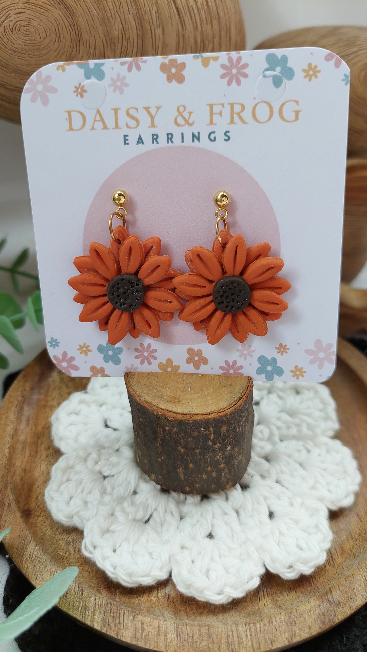 large orange sunflower dangle earrings