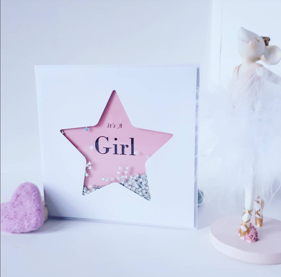 It's a girl card, Personalised new baby girl card