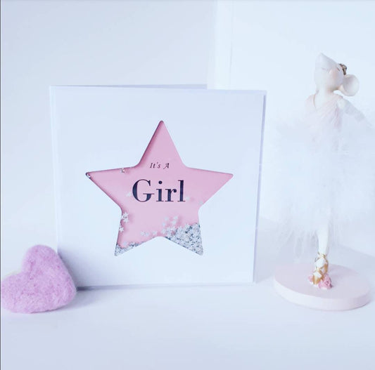 It's a girl card, Personalised new baby girl card