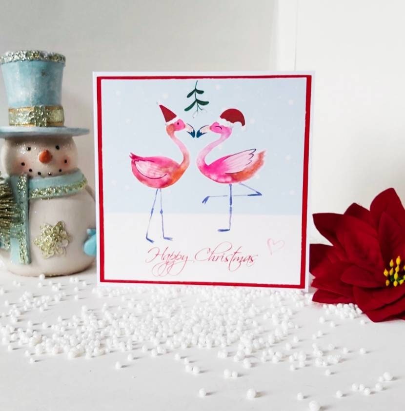 Tropical flamingo Christmas card