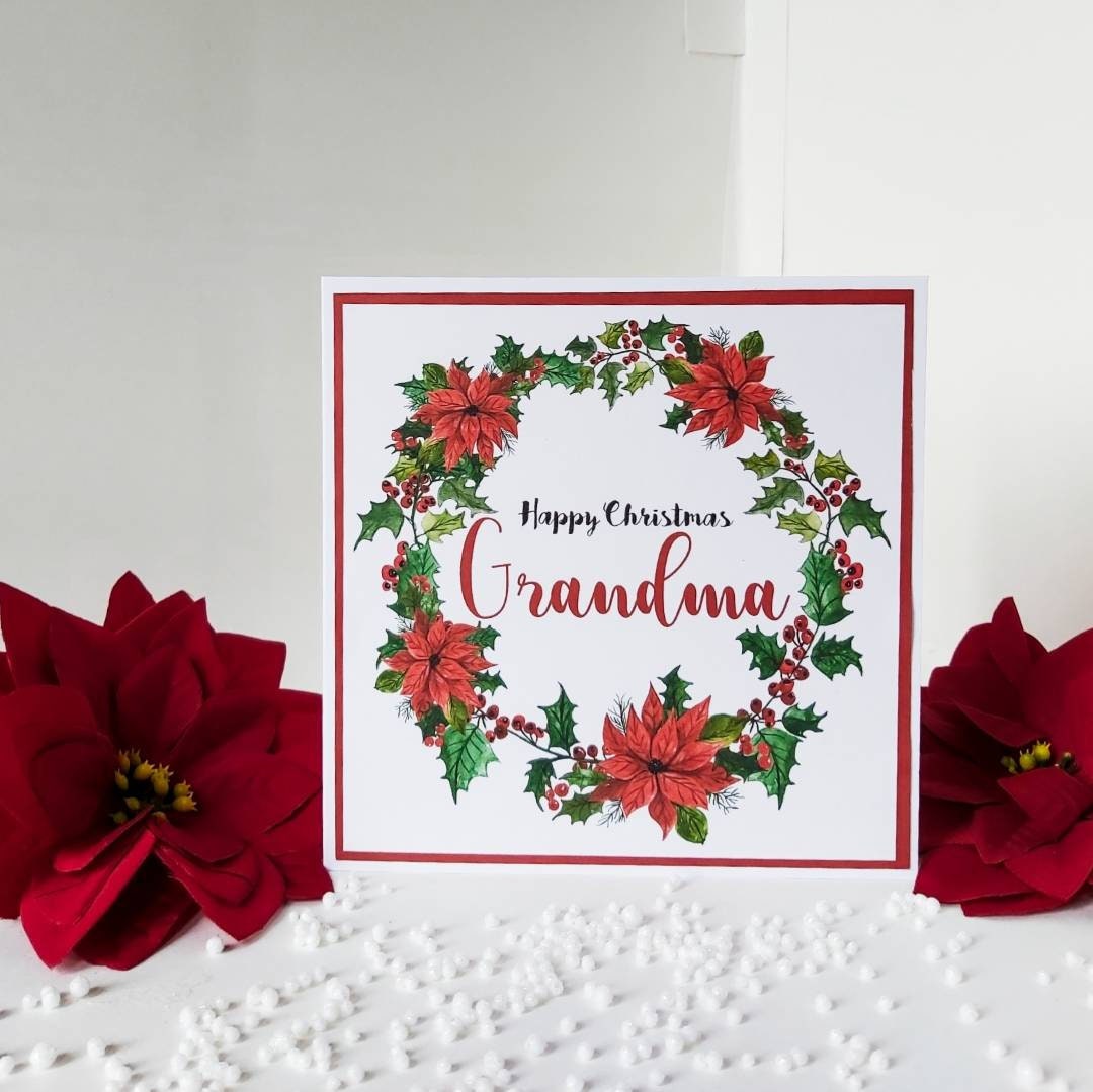 Grandma Christmas card,  Christmas card for grandma,  nana card for Christmas,  poinsettia card, nan Christmas card,