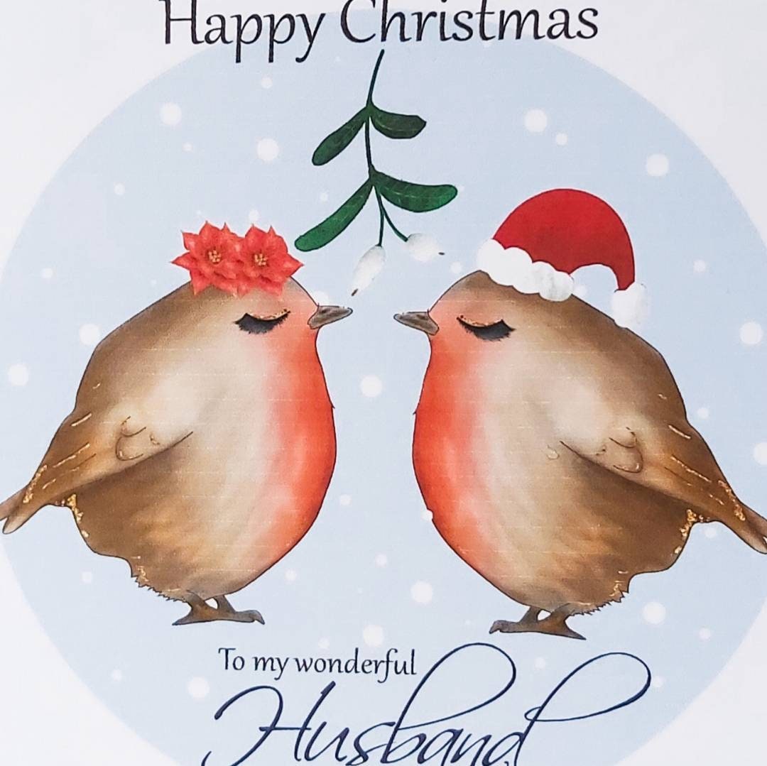 Husband Christmas card, robin Christmas card for husband