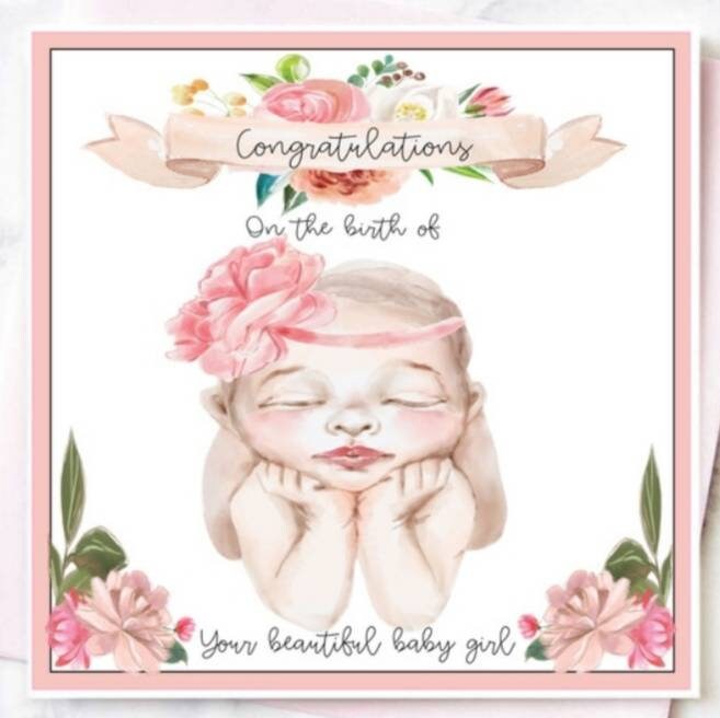 New baby girl card, personalised it's a girl new baby card