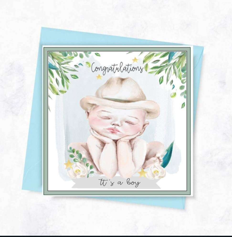 New baby boy twins card, it's twin boys card, personalised twins baby card