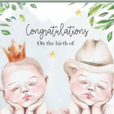 New baby boy twins card, it's twin boys card, personalised twins baby card