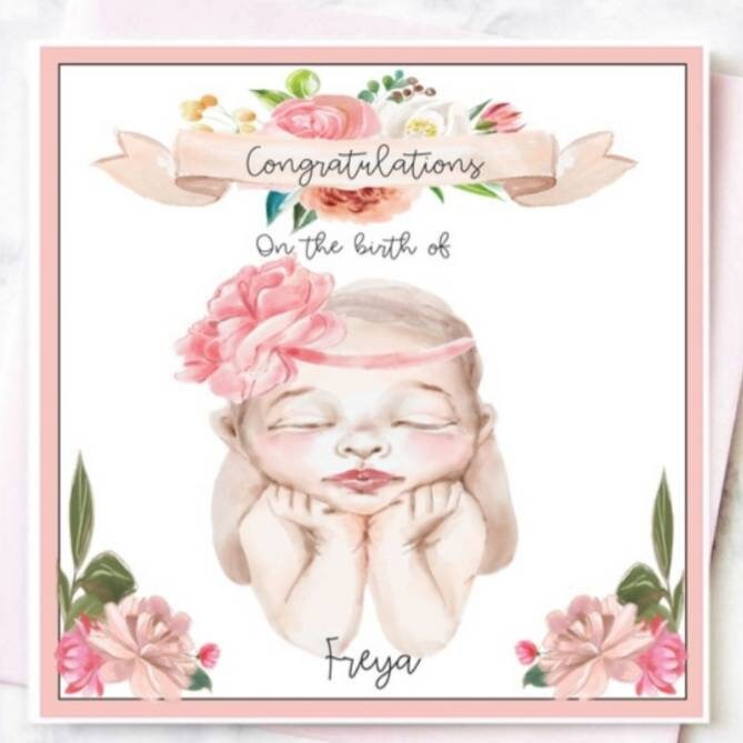New baby girl card, personalised it's a girl new baby card