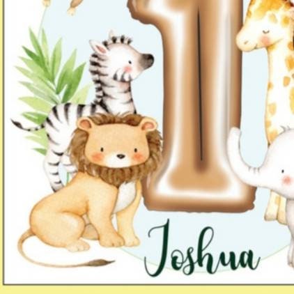 Personalised first birthday card, jungle safari animal age card