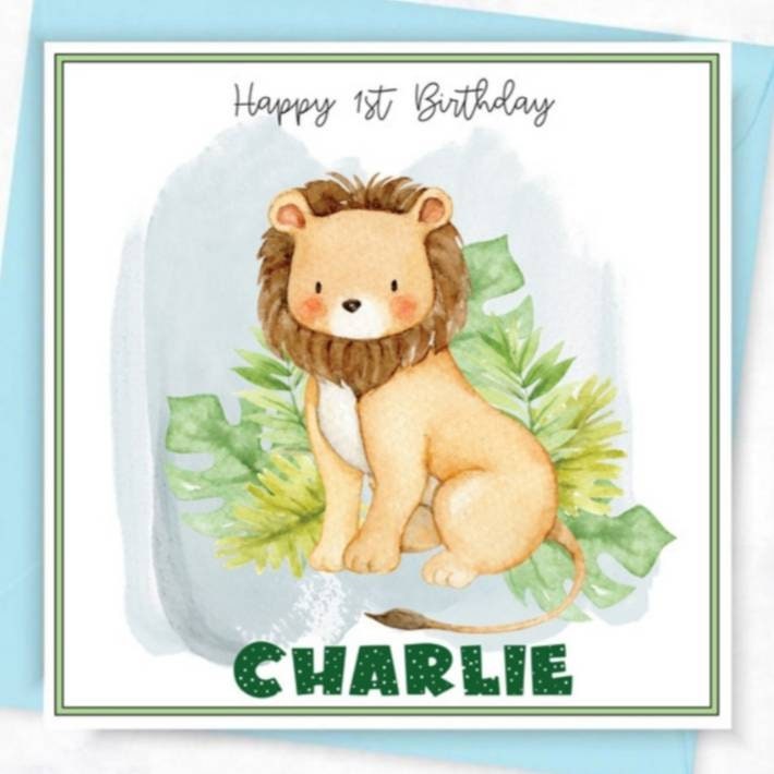 Zebra Personalised first birthday card, jungle safari animal age card