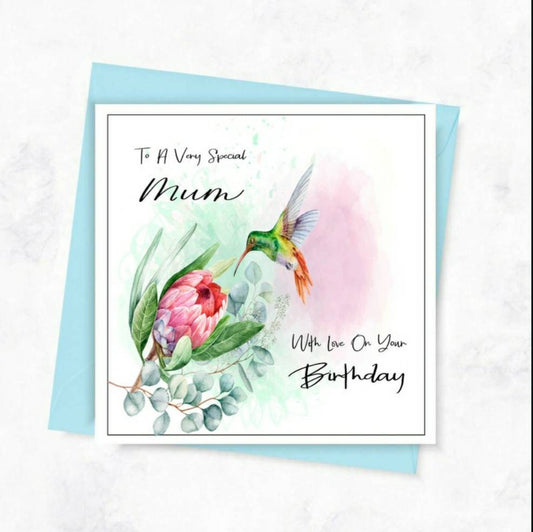 Personalised hummingbird birthday card