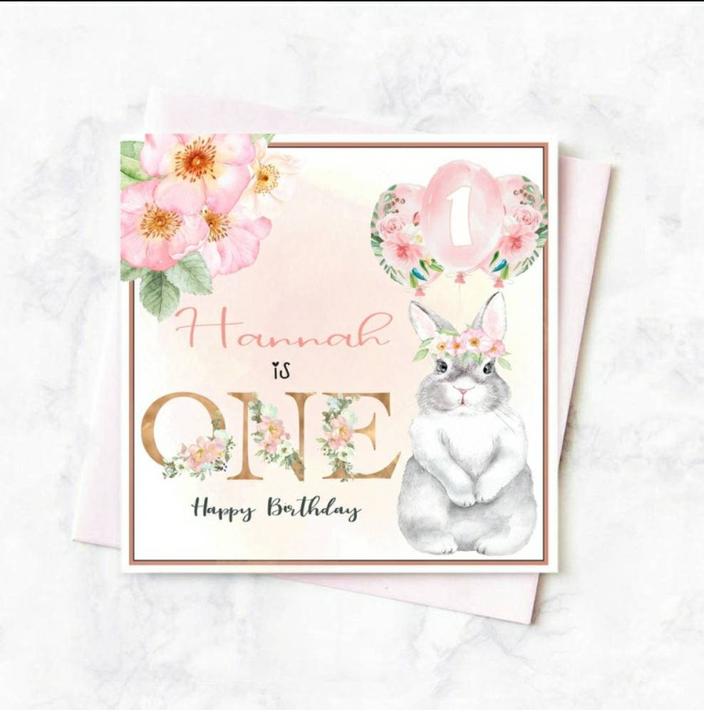 Personalised 1st birthday bunny card