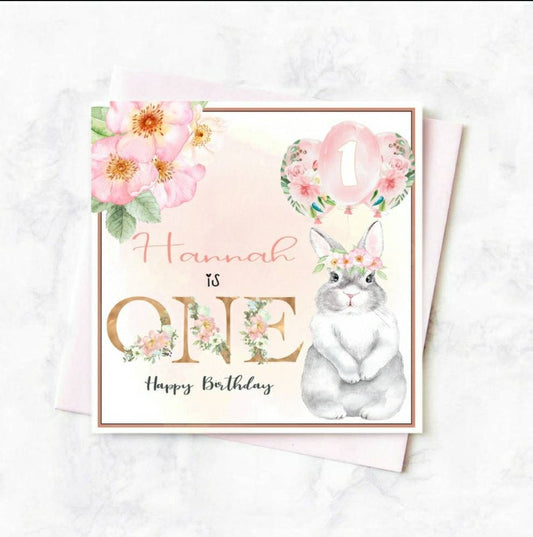 Personalised 1st birthday bunny card