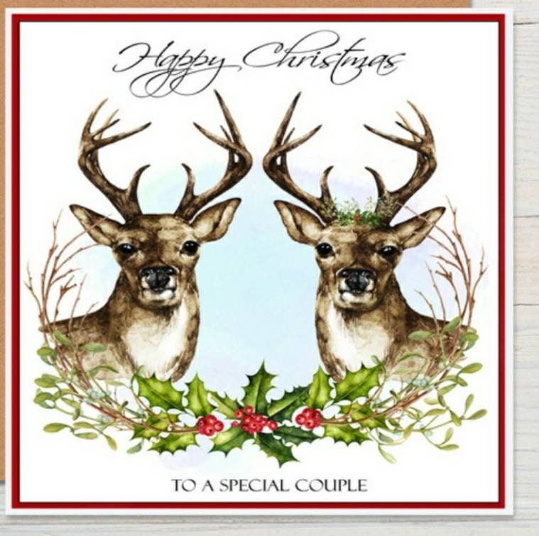 Special couple Christmas card, stag Christmas card for husband/ wife