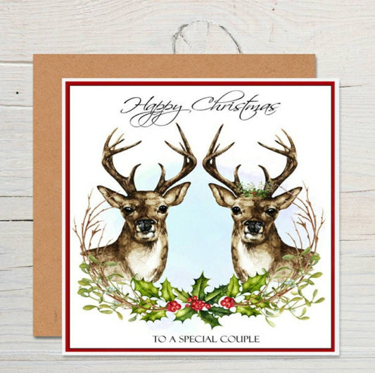 Special couple Christmas card, stag Christmas card for husband/ wife