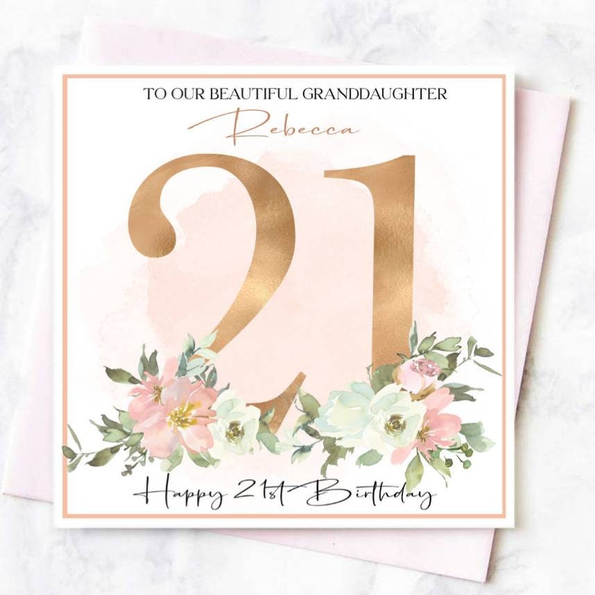 Personalised 21st birthday card, daughter 21st birthday, pretty 21st card
