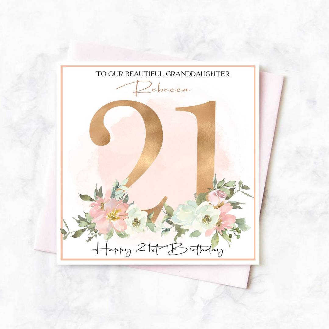 Personalised 21st birthday card, daughter 21st birthday, pretty 21st card
