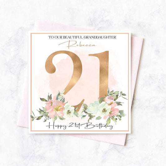 Personalised 21st birthday card, daughter 21st birthday, pretty 21st card
