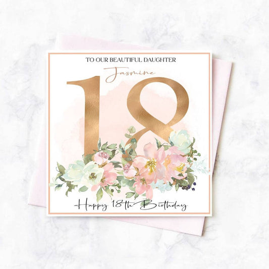 Personalised 18th birthday card, daughter 18th birthday, pretty 18th card