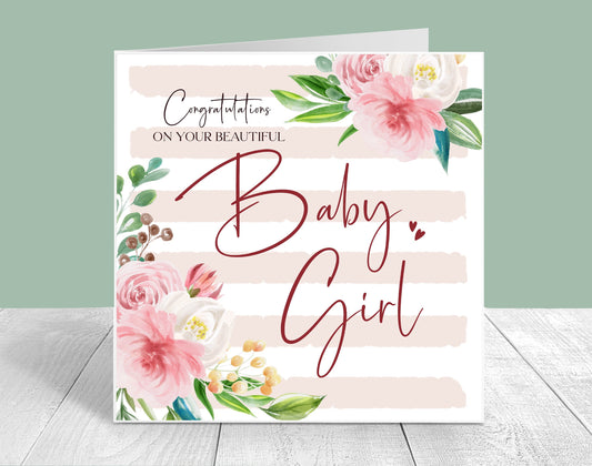 New baby girl card, modern baby card